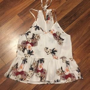 SHEIN Floral Print Keyhole Peplum Cami Top